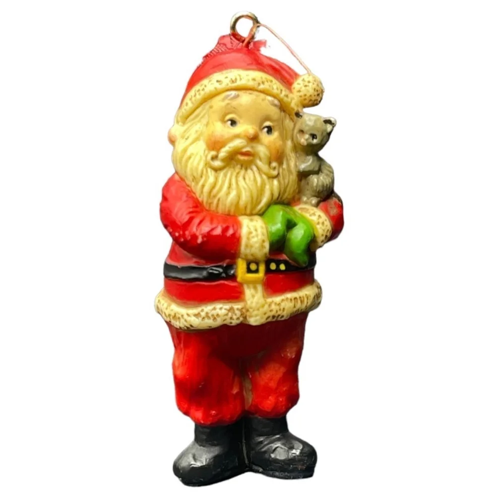 Vintage SANTA Holding a Mouse Xmas Tree Ornament Santa Claus Christmas Ornament